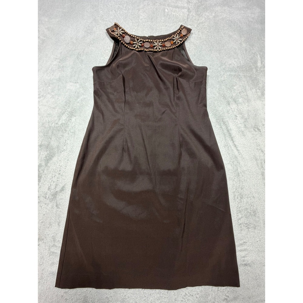 Vintage 90s Brown Beaded‎ Neckline Sheath Dress Size 12 L